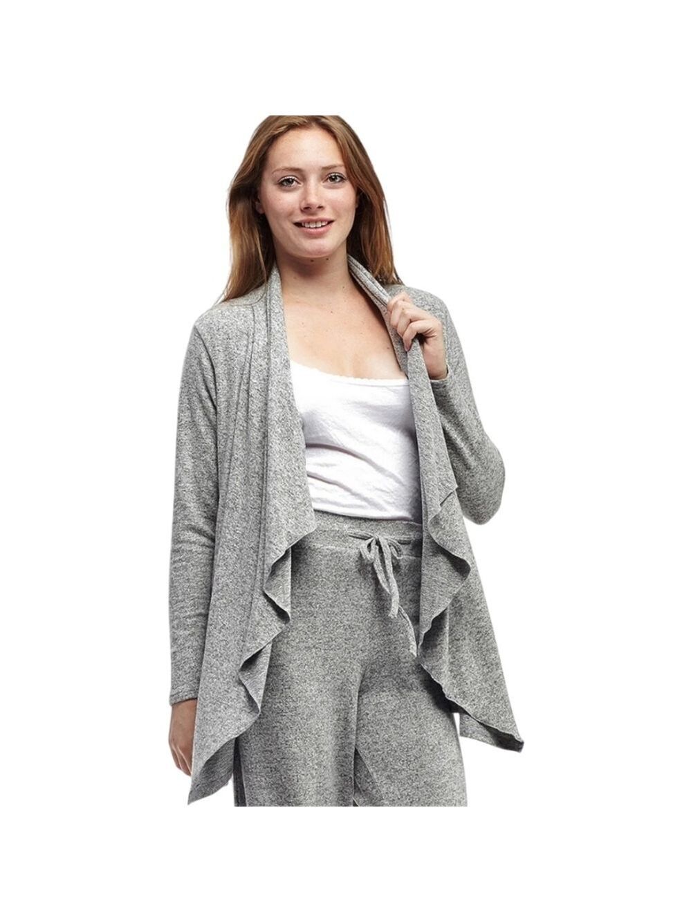 La Cera Heather Gray Cascade Cardigan